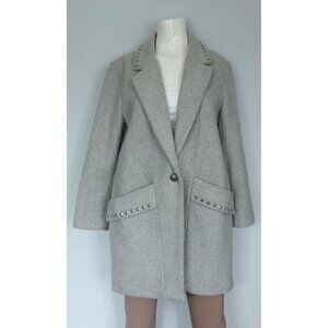 BCBGeneration Women's Size Medium Gray Coat Studded Collar Wool Midi Jacket $325